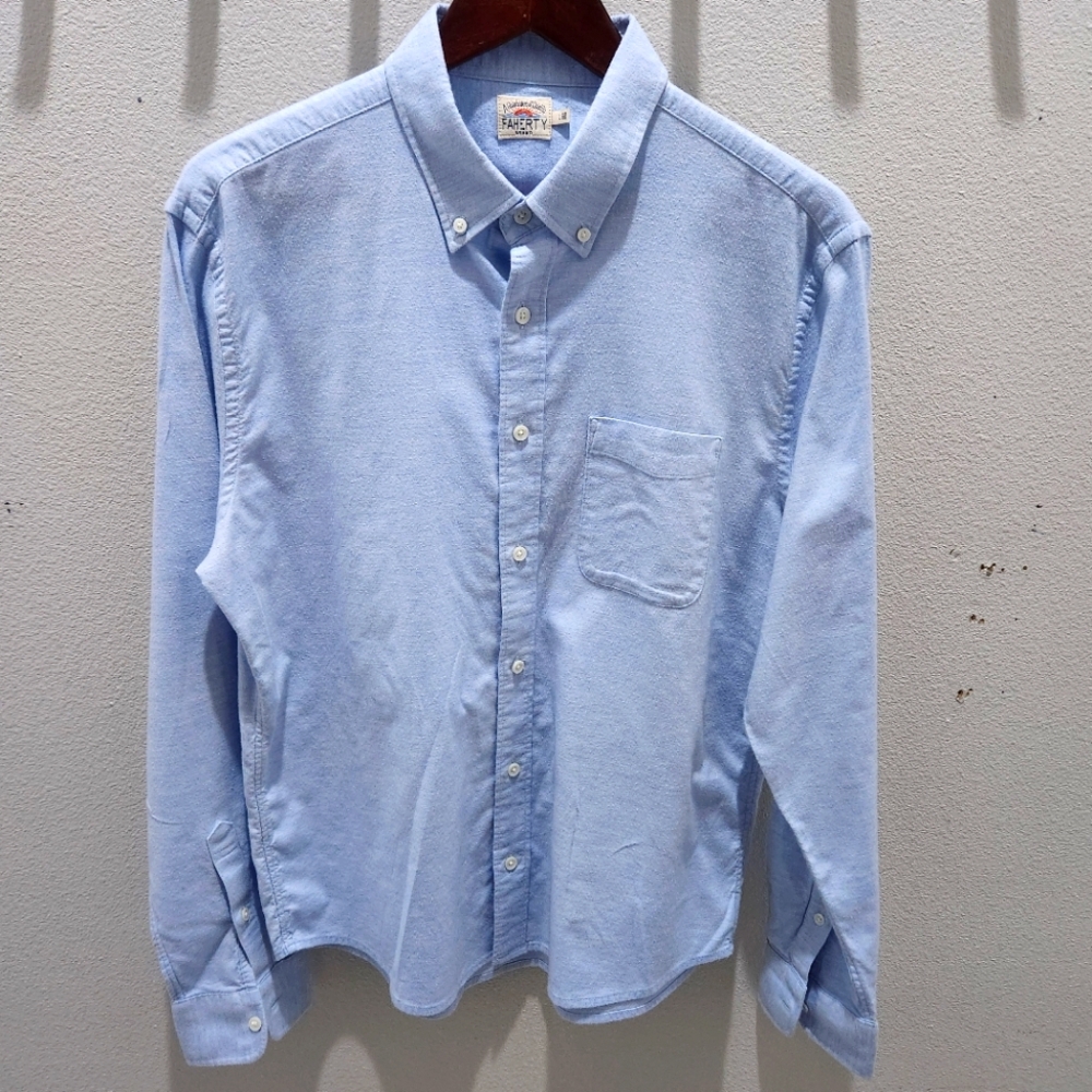 Faherty Shirt Men's Large Blue Featherweight Flannel Button Down Cotton Stretch